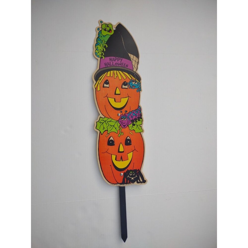 Vintage Halloween Jack O Lantern Spiders 26" Garden Stake Sign Impact Plastics